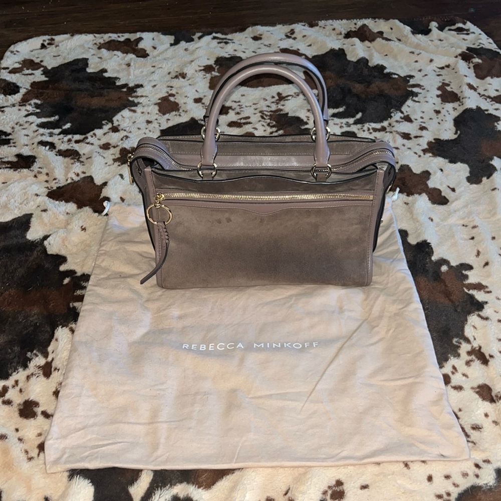 Rebecca Minkoff suede Purple satchel w/ detachable strap. Zipper close
